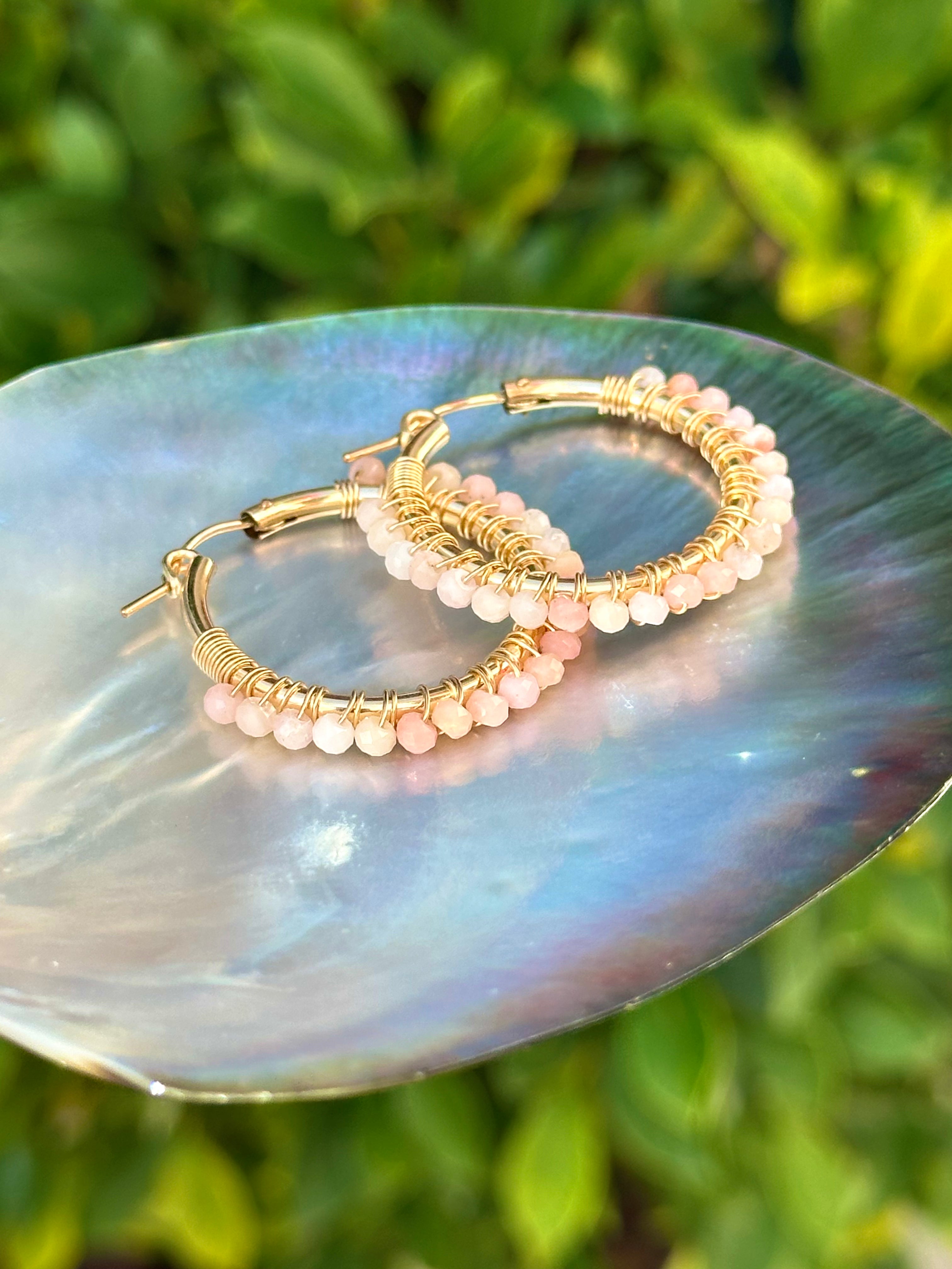 Pink Opal Hoop Earrings
