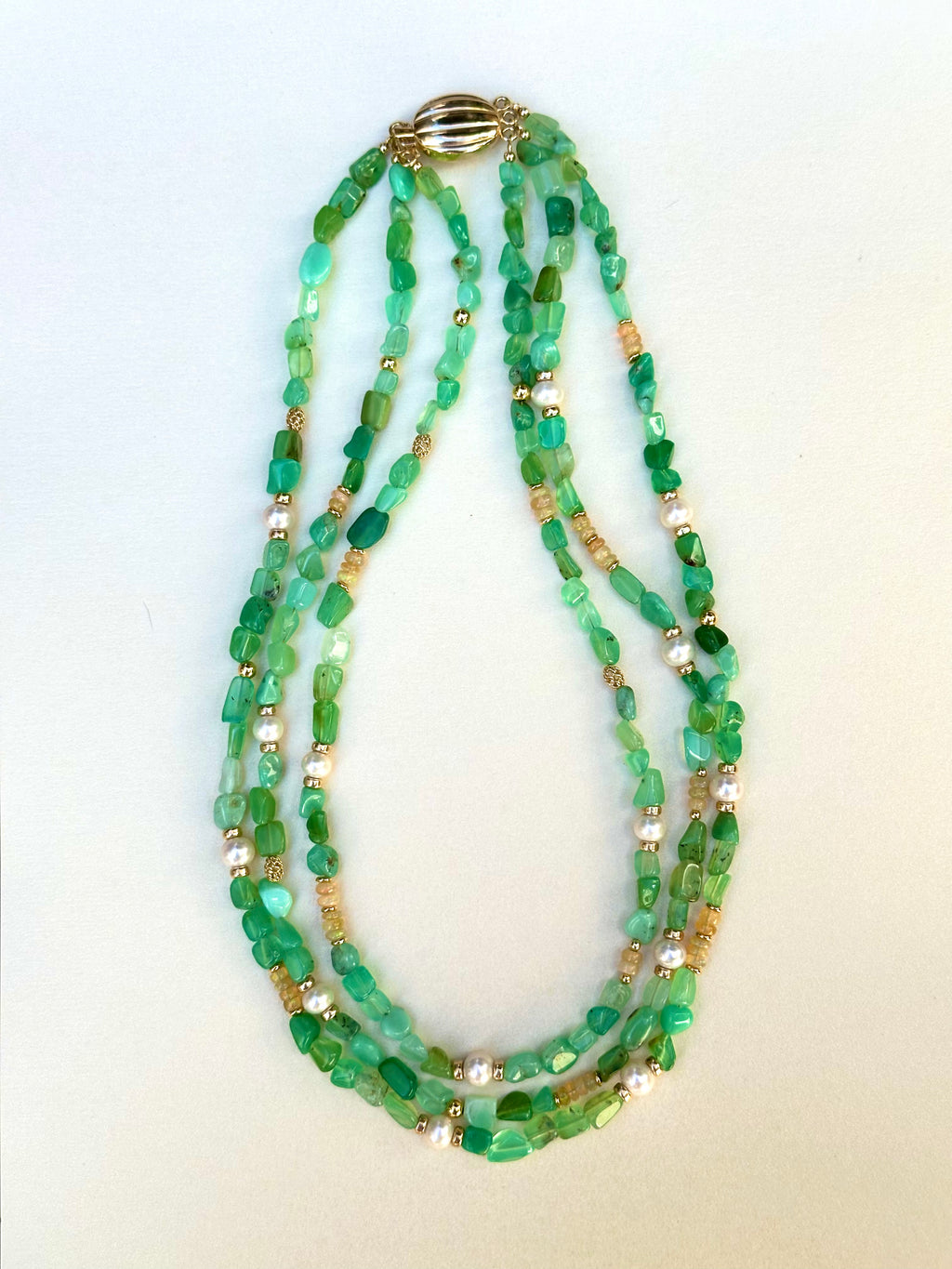 Chrysoprase, Ethiopian opal and Freshwater Pearl Layered Necklace
