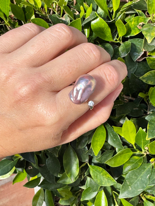 Purple Baroque Pearl Resizable Ring in Silver