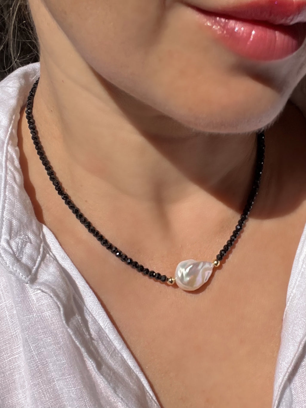 Black Spinel and Baroque Pearl Necklace