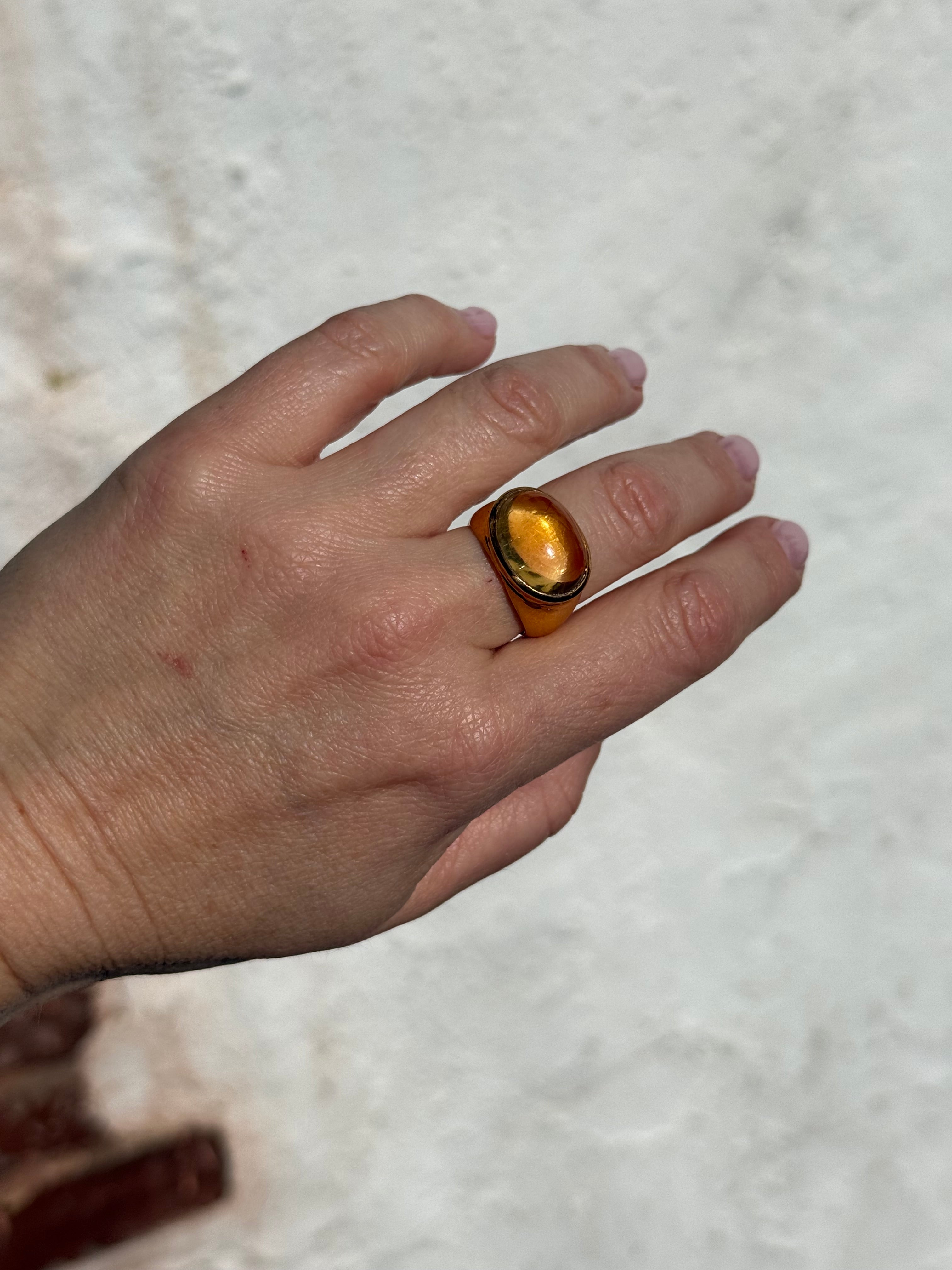 Citrine Cabochon Ring — Gold-Plated Sterling Silver