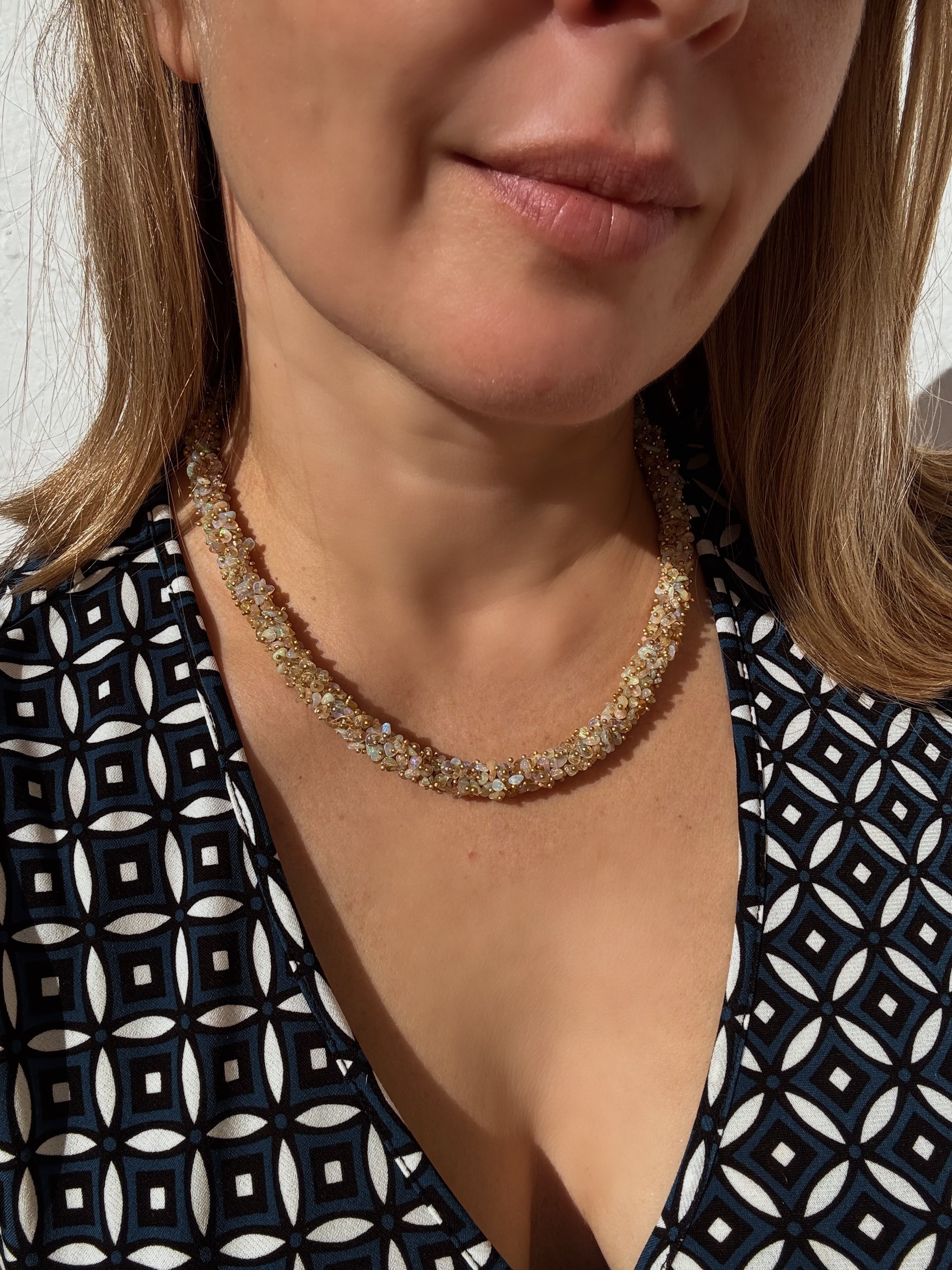 Ethiopian Opal Cluster Necklace — Gold-Plated Silver