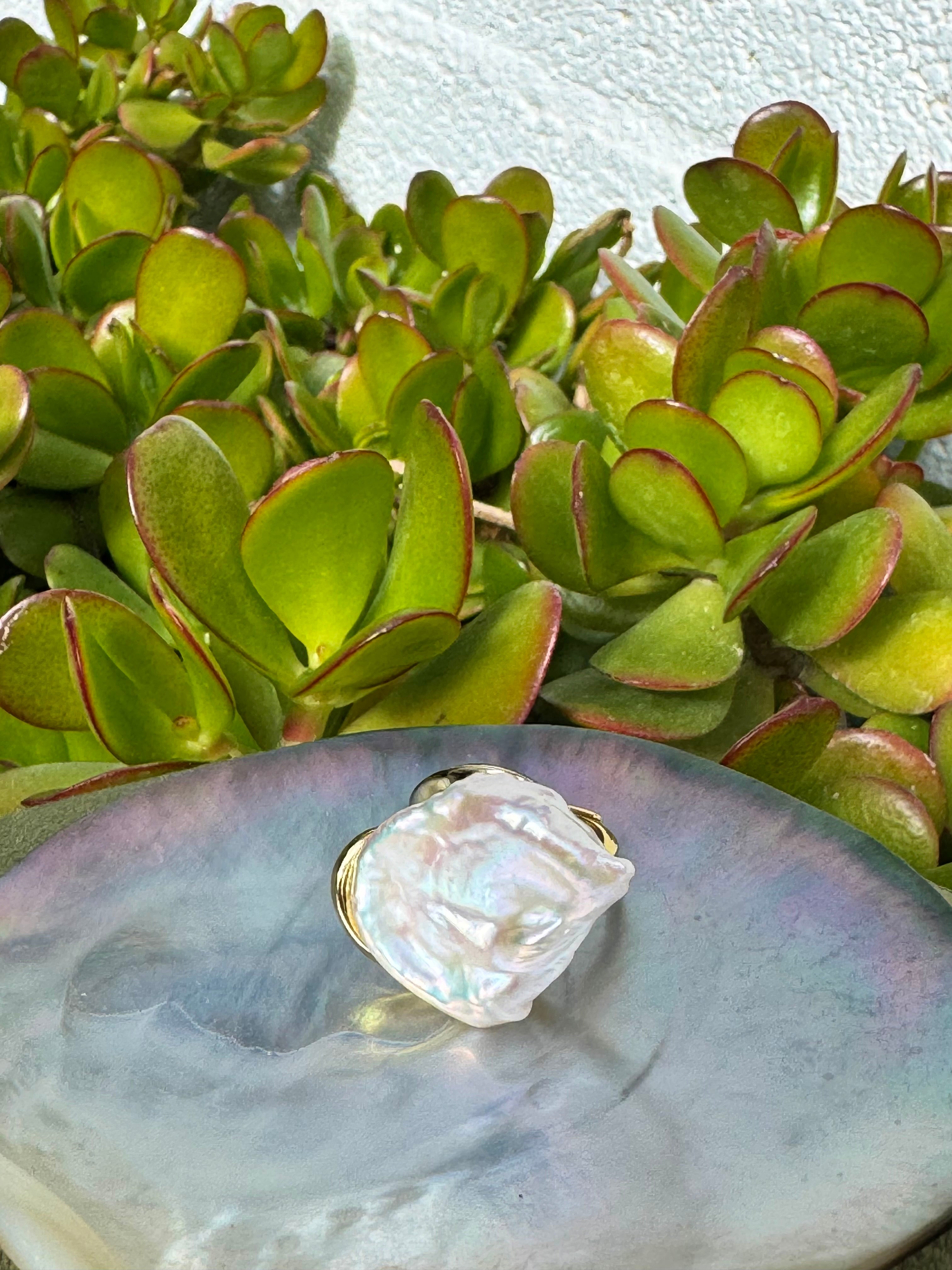 Baroque Pearl Statement Ring — Gold-Plated Sterling Silver (Resizable)