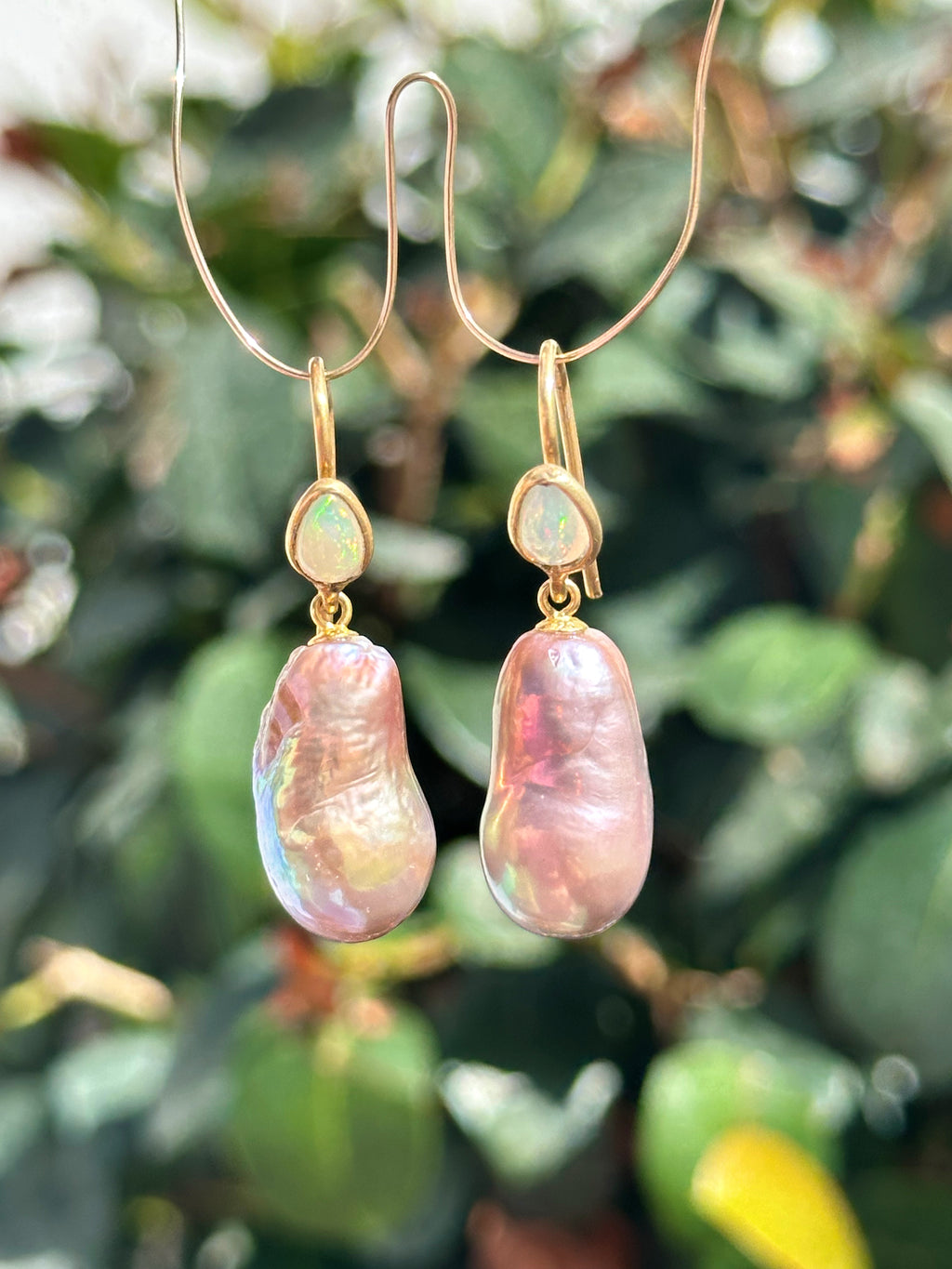 Ethiopian Opal And Earthy Edison Pearl Earrings