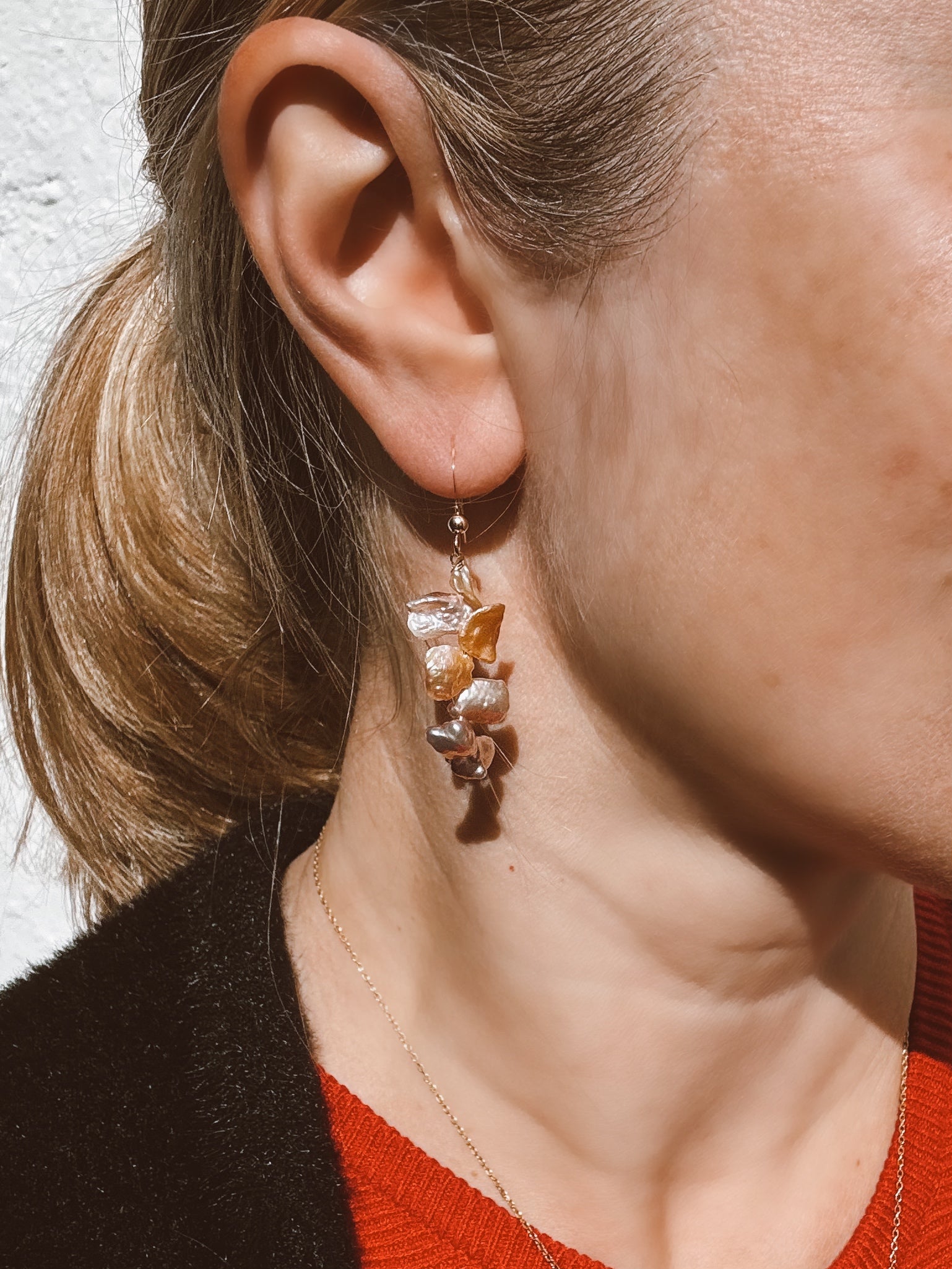 Pink Keshi Pearl Dangle Earrings — Gold-Plated Silver