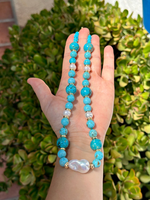 Turquoise and Pearl Statement necklace