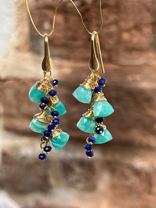 Amazonite And Lapis Lazuli Dangling Earrings