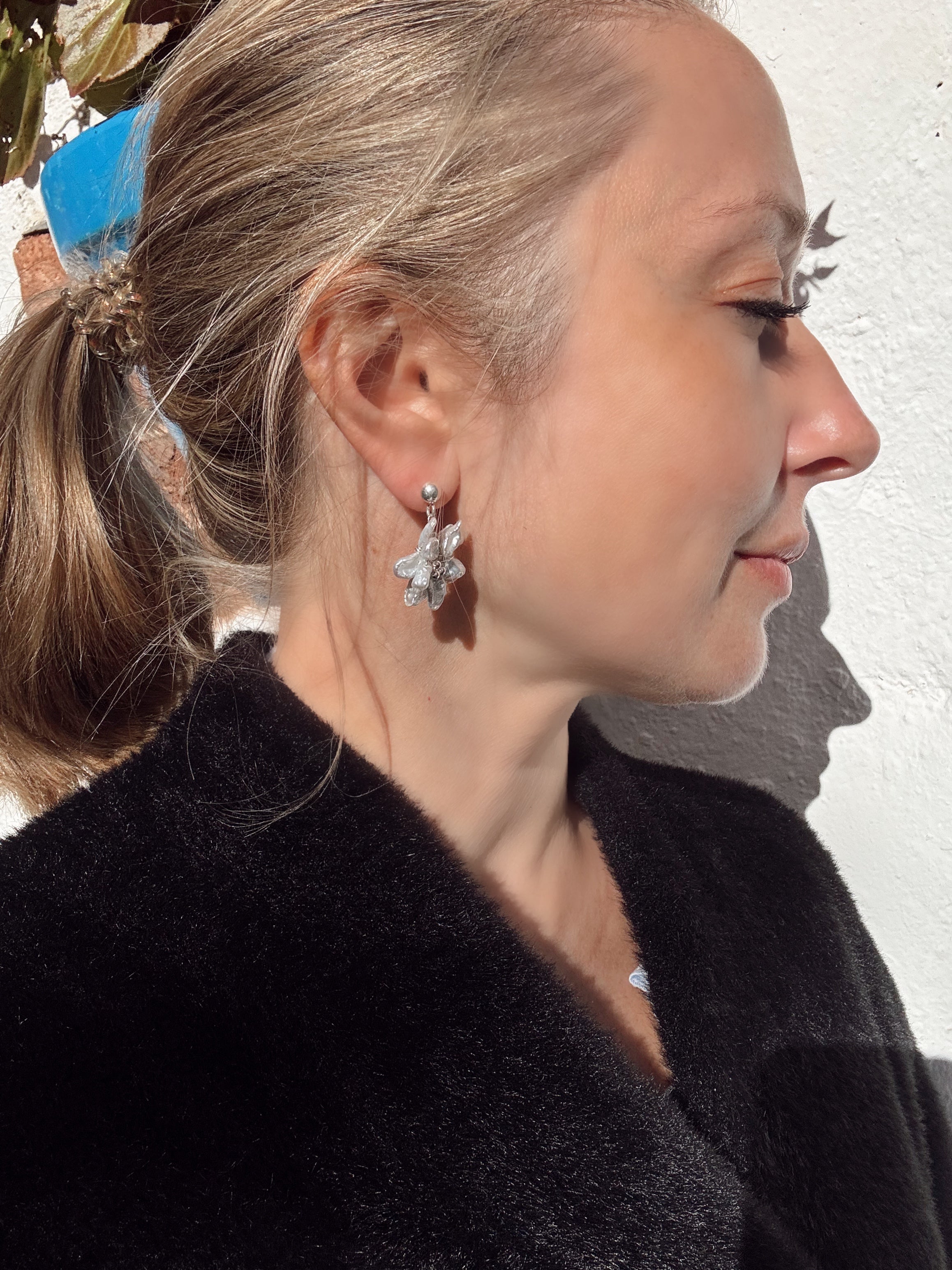 Keshi Pearl Flowers Silver Earrings “Ocean Bloom”