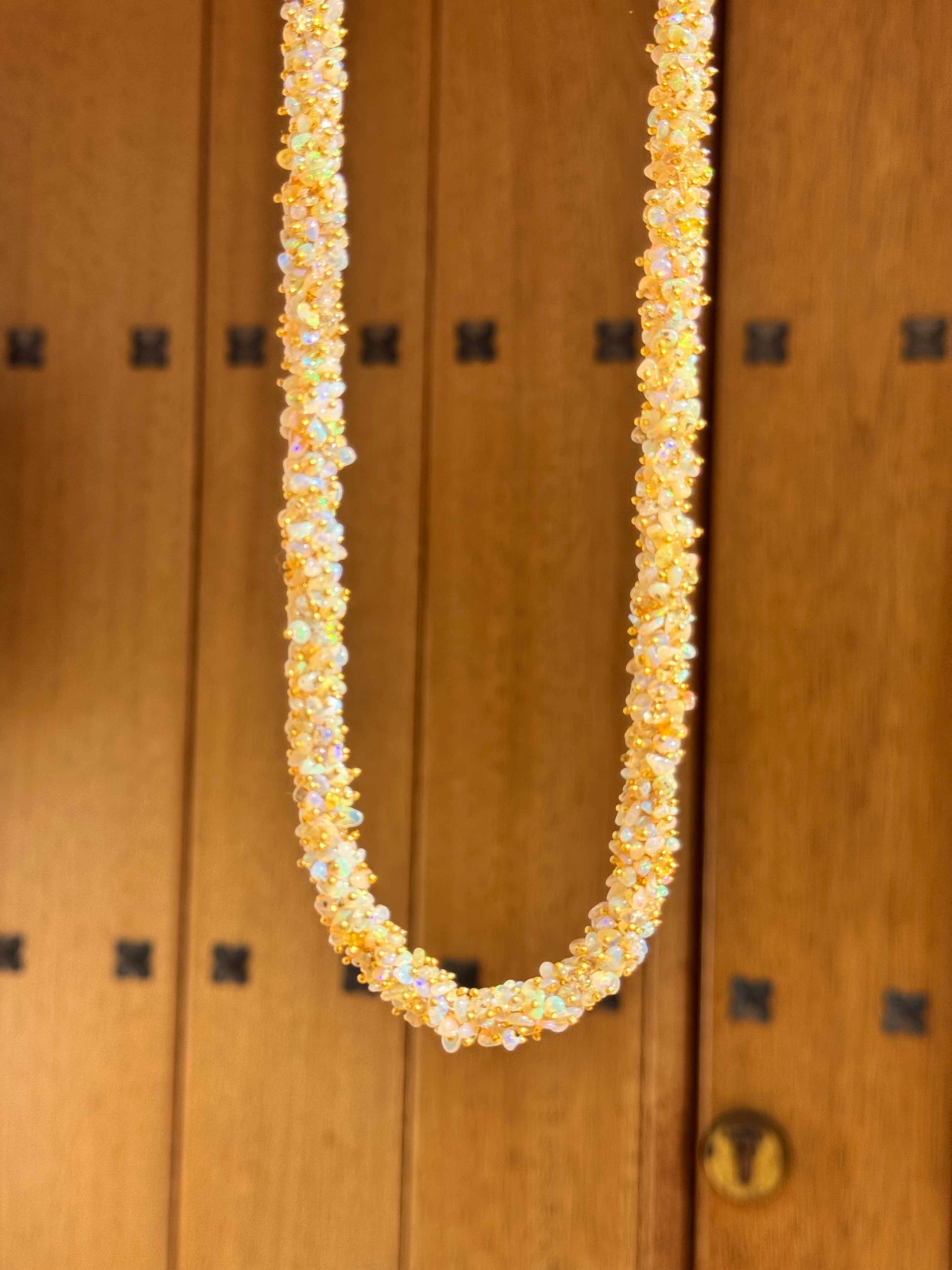 Ethiopian Opal Cluster Necklace — Gold-Plated Silver