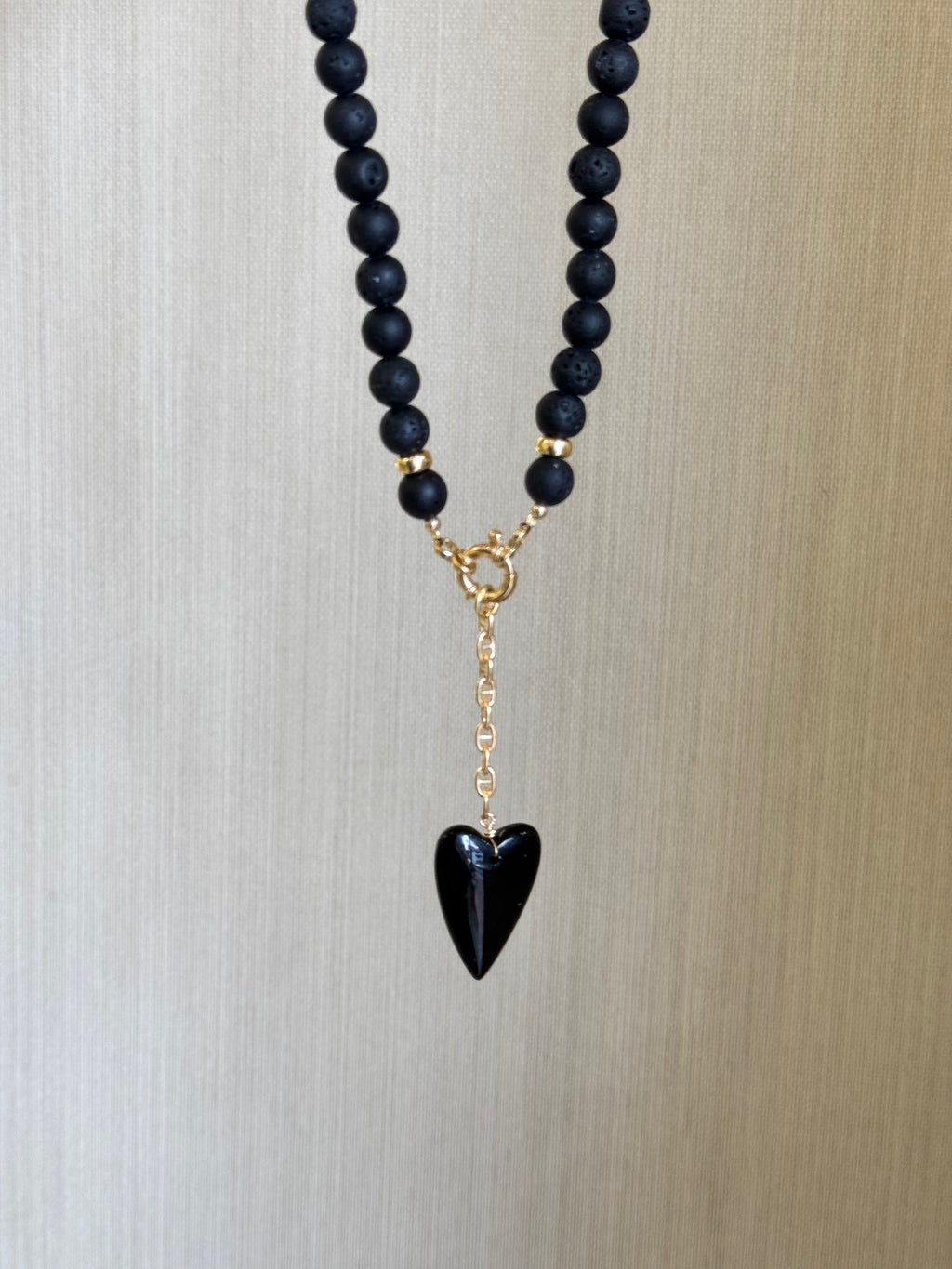 Lava Stone Heart Necklace with Black Onyx Pendant — Gold Vermeil
