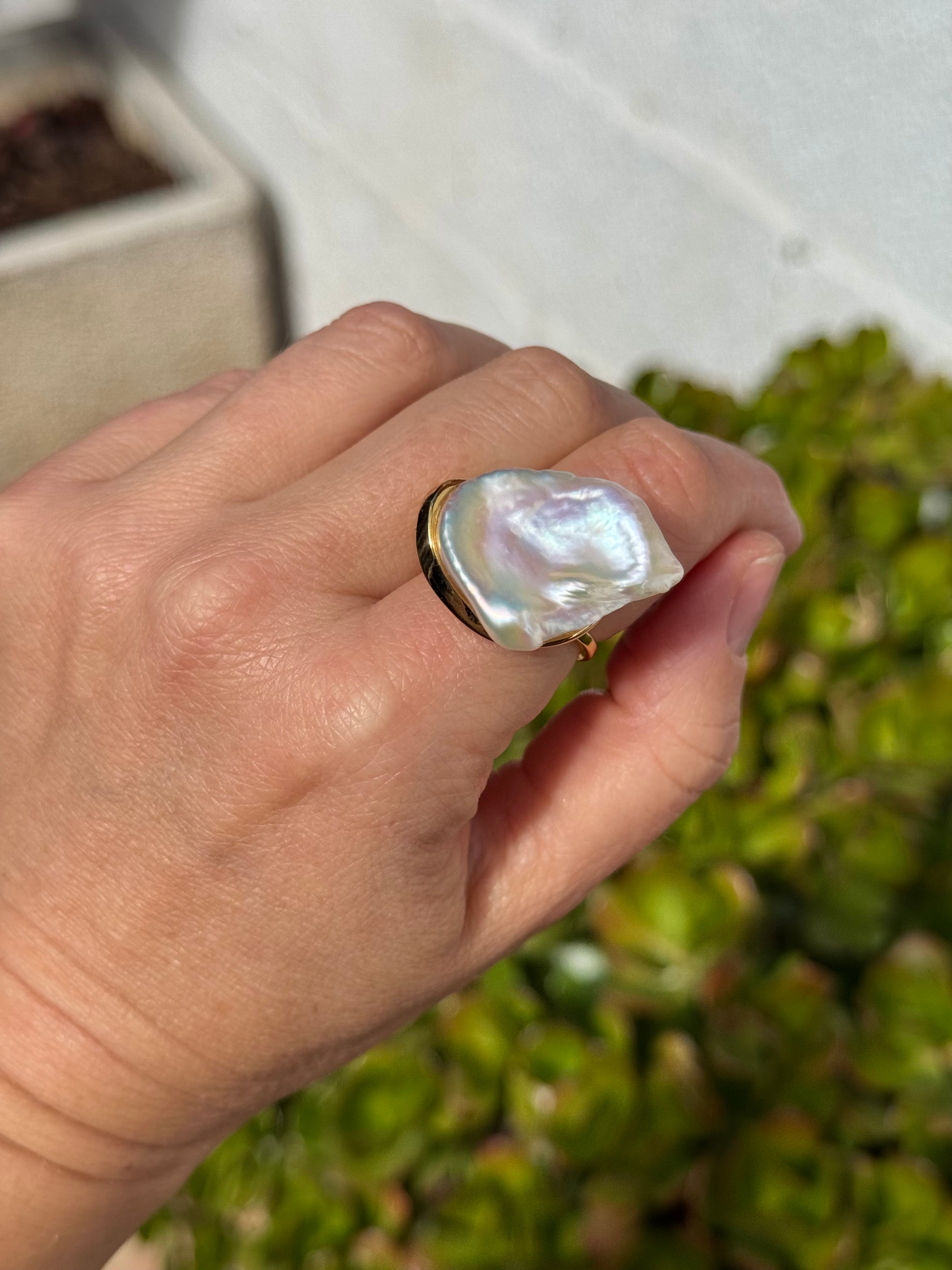 Baroque Pearl Statement Ring — Gold-Plated Sterling Silver (Resizable)