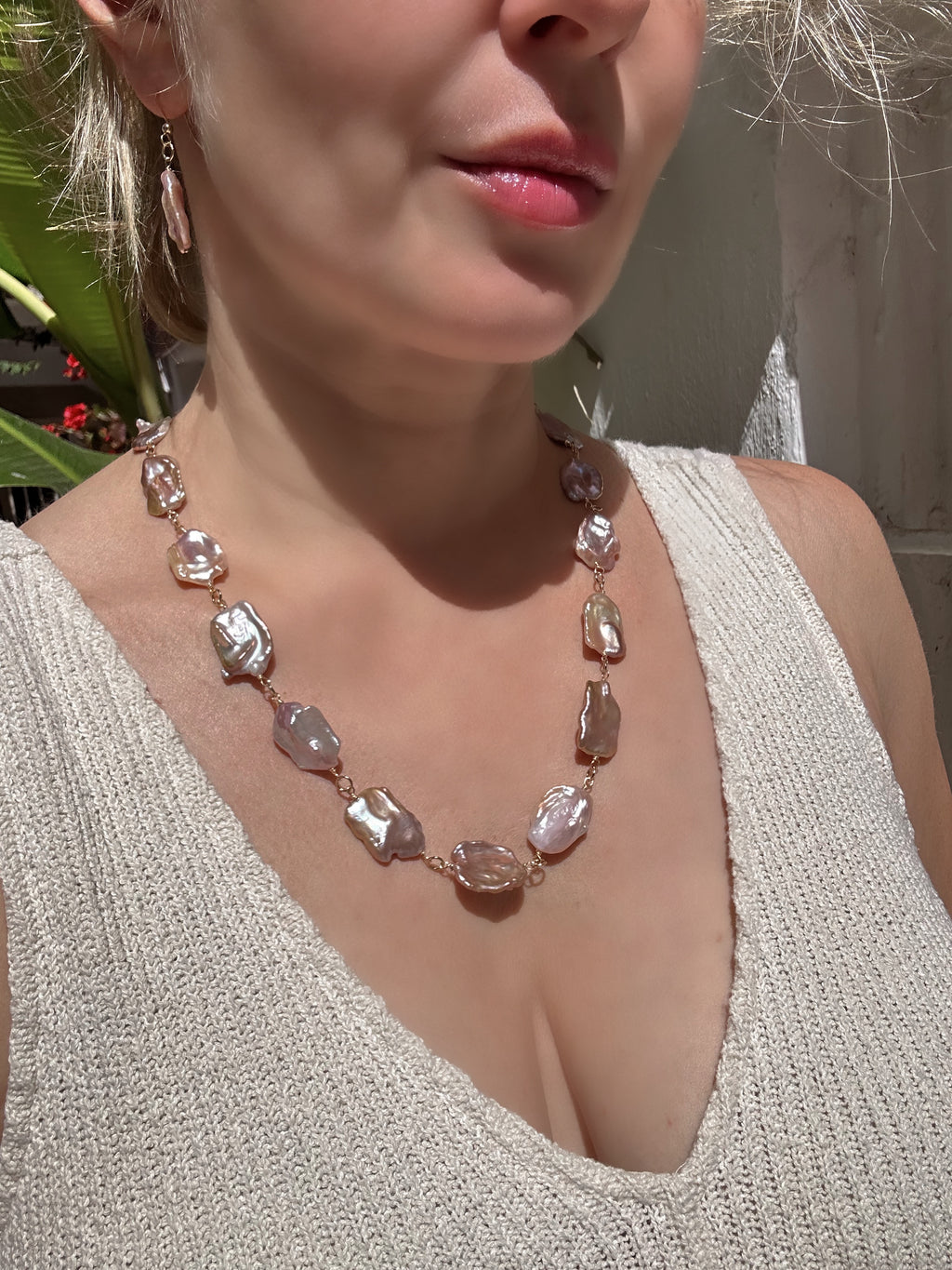 Large Purple Keshi Pearl Necklace and Earrings Set