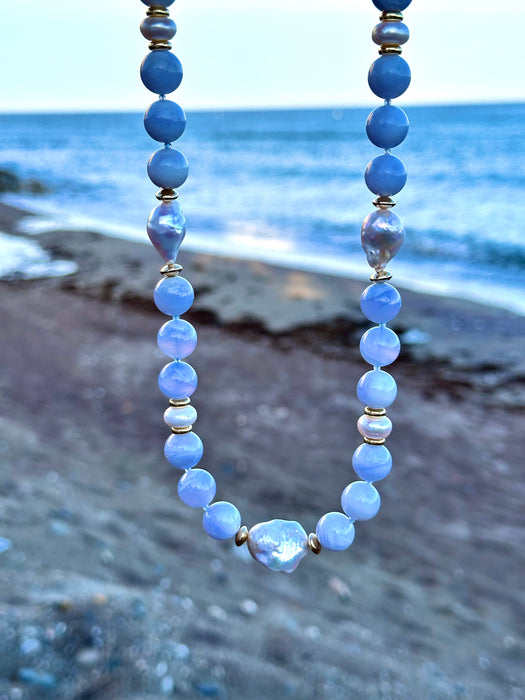 Chunky Lace Agate And Pearl Statement Necklace, Set with Earrings