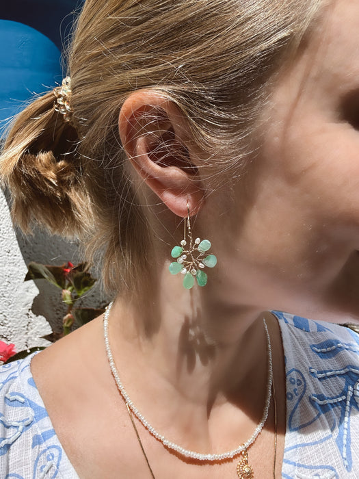 Chrysoprase and Pearl Branch Earrings