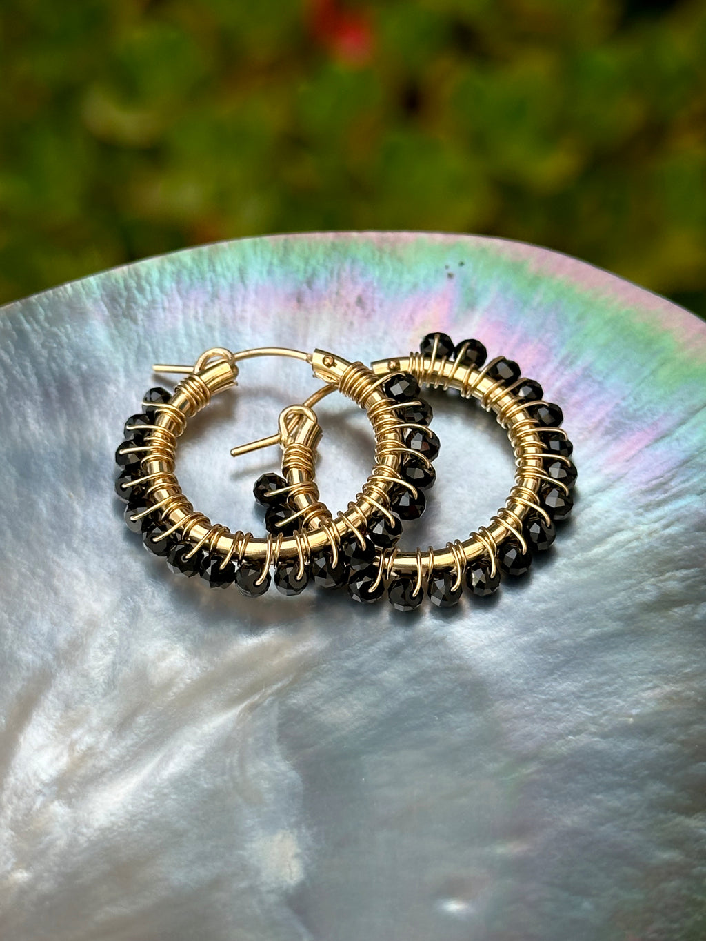 Black Spinel Hoop Earrings
