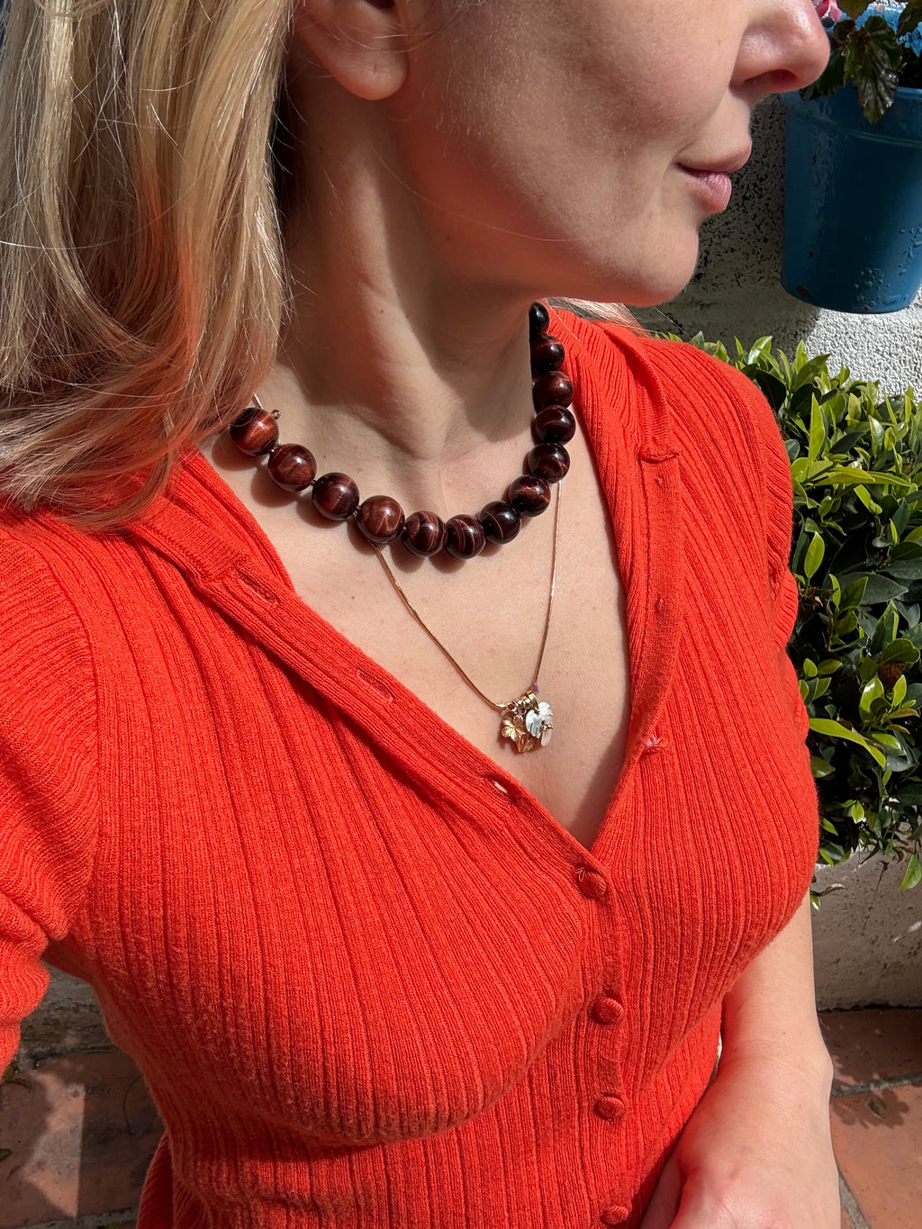 Chunky Red Tiger Eye Stone Necklace