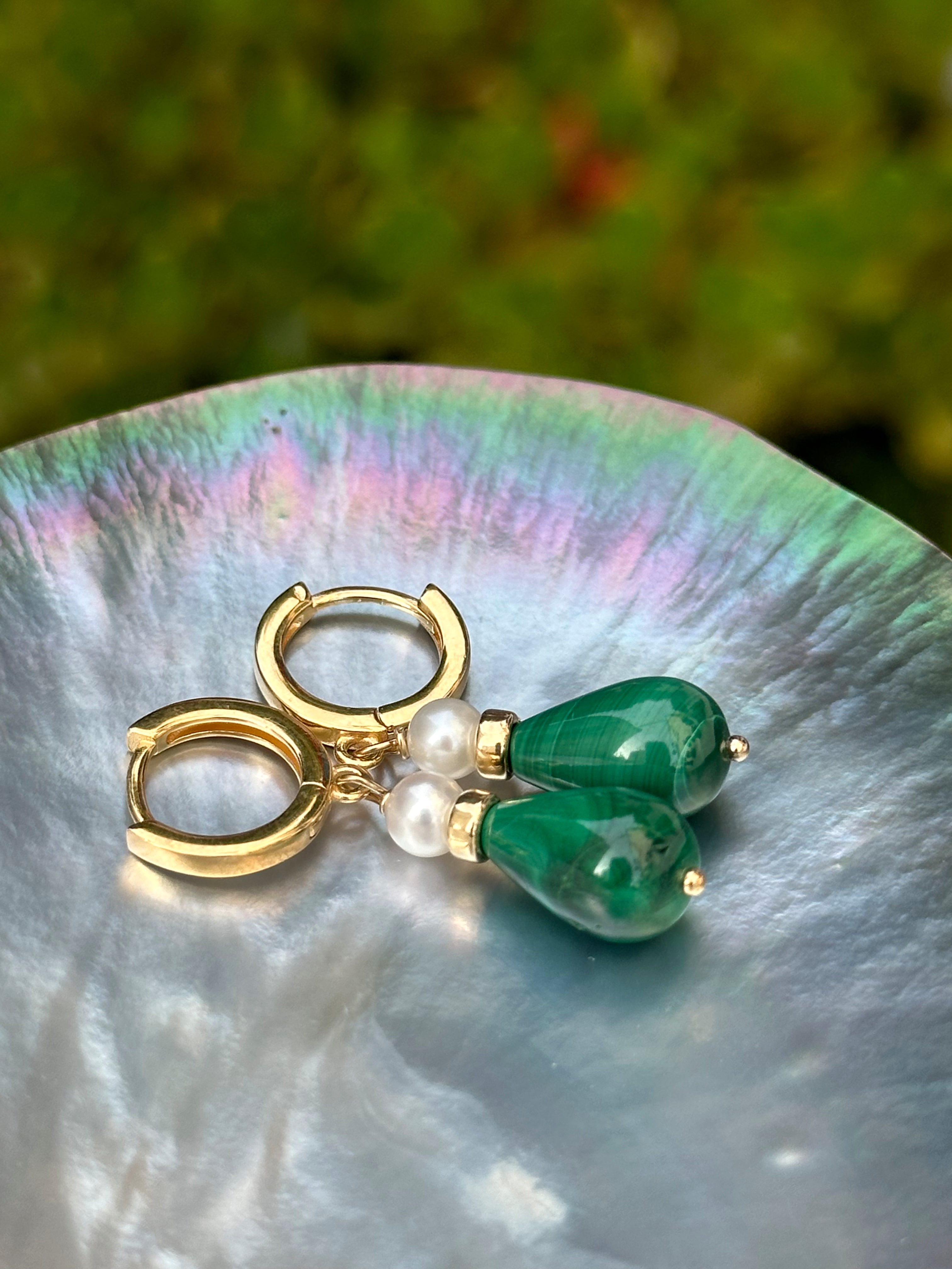 Malachite and Pearl Drop Earrings