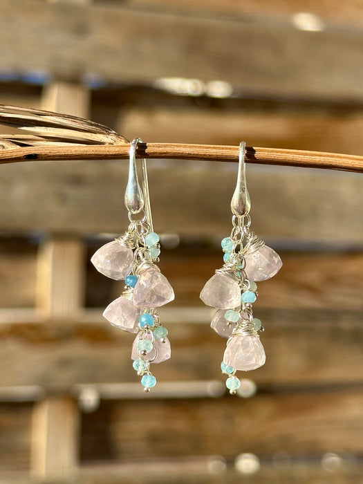 Rose Quartz And Aquamarine Drop Earrings