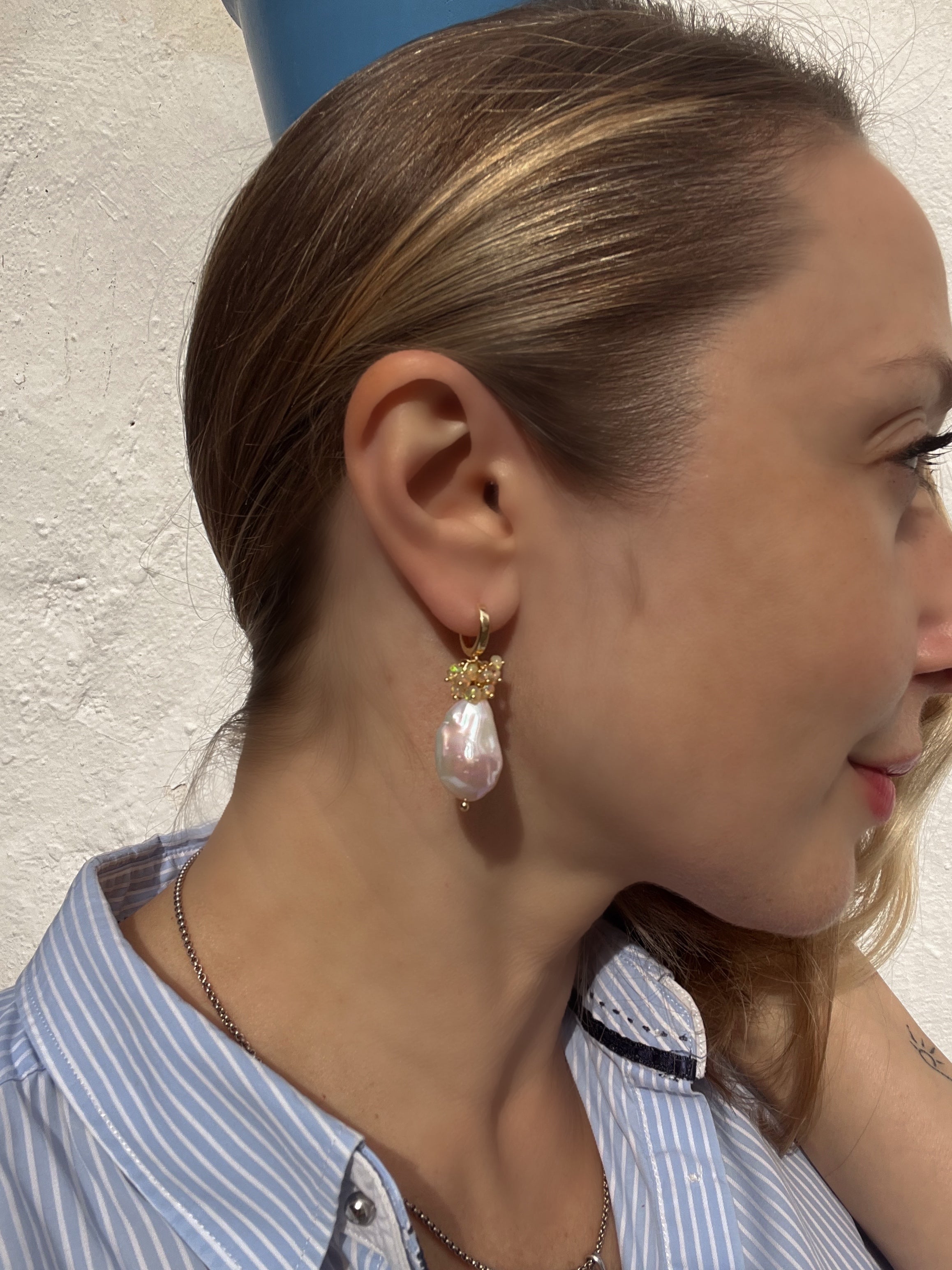 Ethiopian Opal And Baroque Pearl Earrings