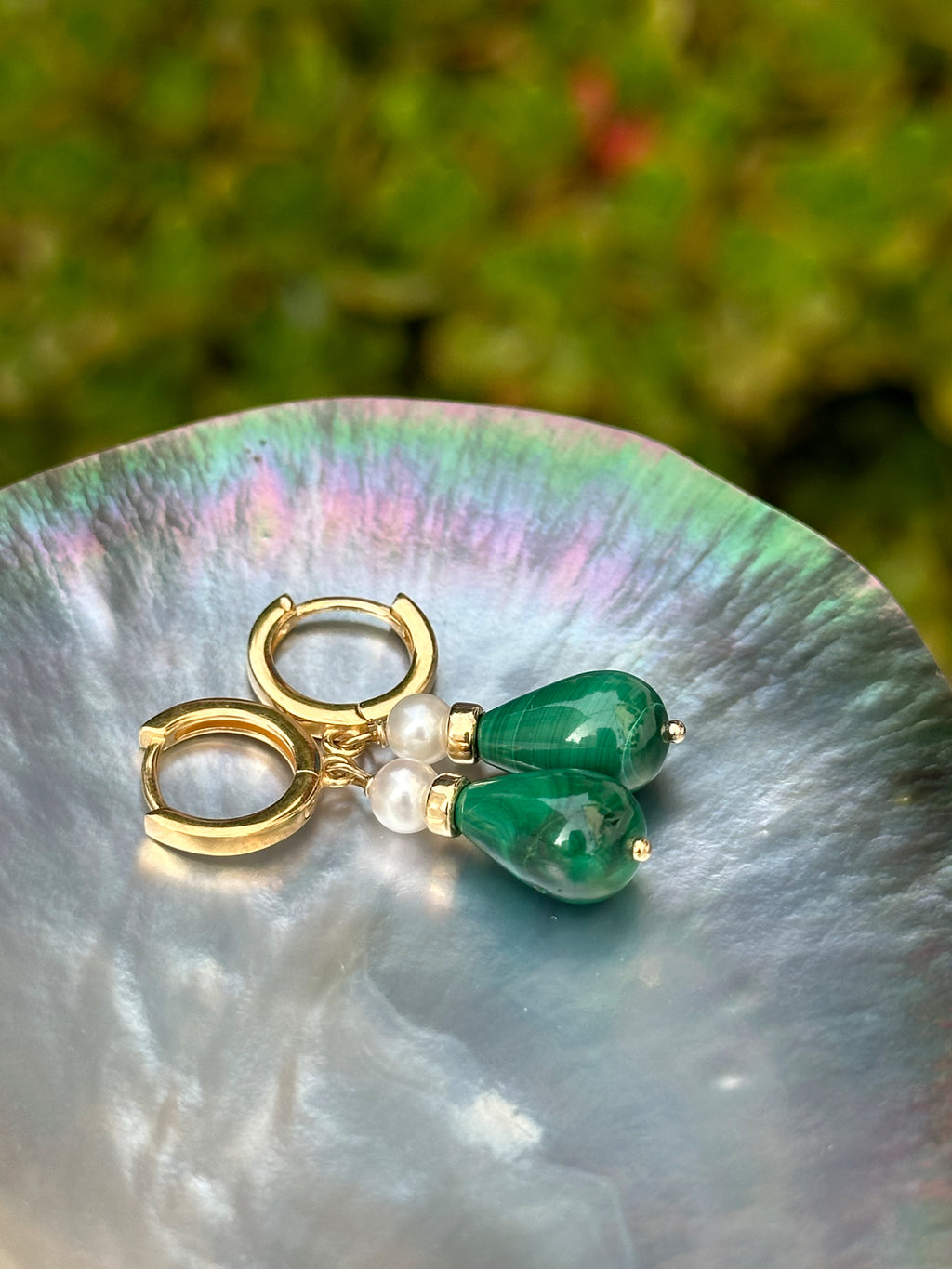 Malachite and Pearl Drop Earrings