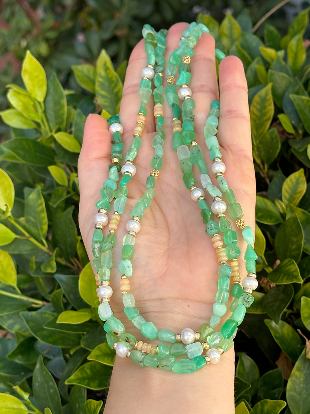 Chrysoprase, Ethiopian opal and Freshwater Pearl Layered Necklace