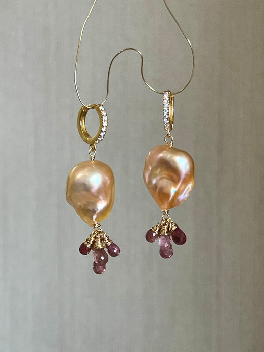 Pink Tourmaline And Baroque Pearl Earrings