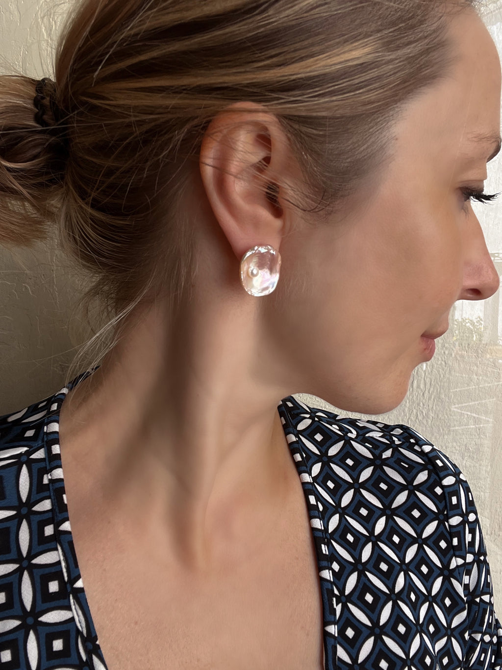 Pink Keshi Pearl Stud Earrings “Peoni”