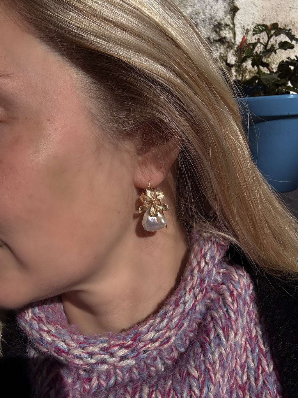 Floral Keshi Pearl Earrings “Solara”