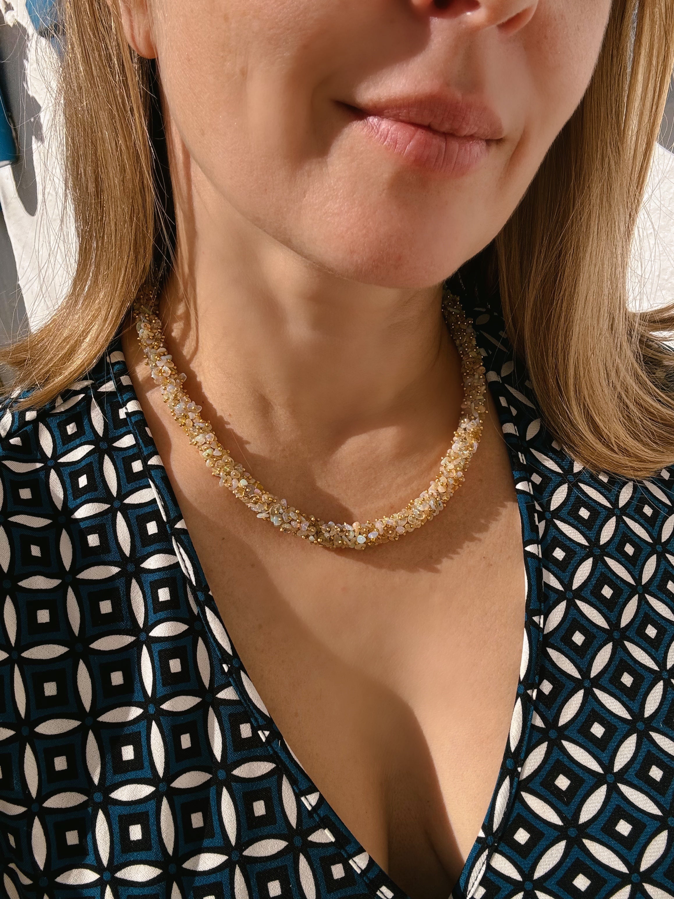 Ethiopian Opal Cluster Necklace — Gold-Plated Silver