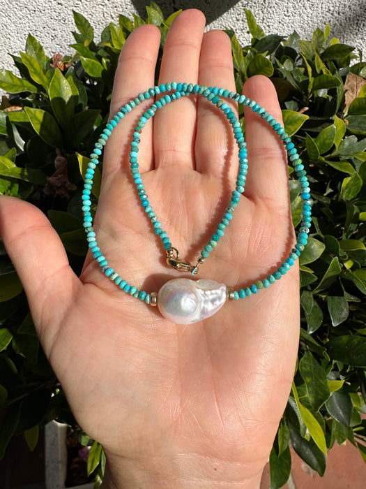 Natural Turquoise And Baroque Pearl Necklace