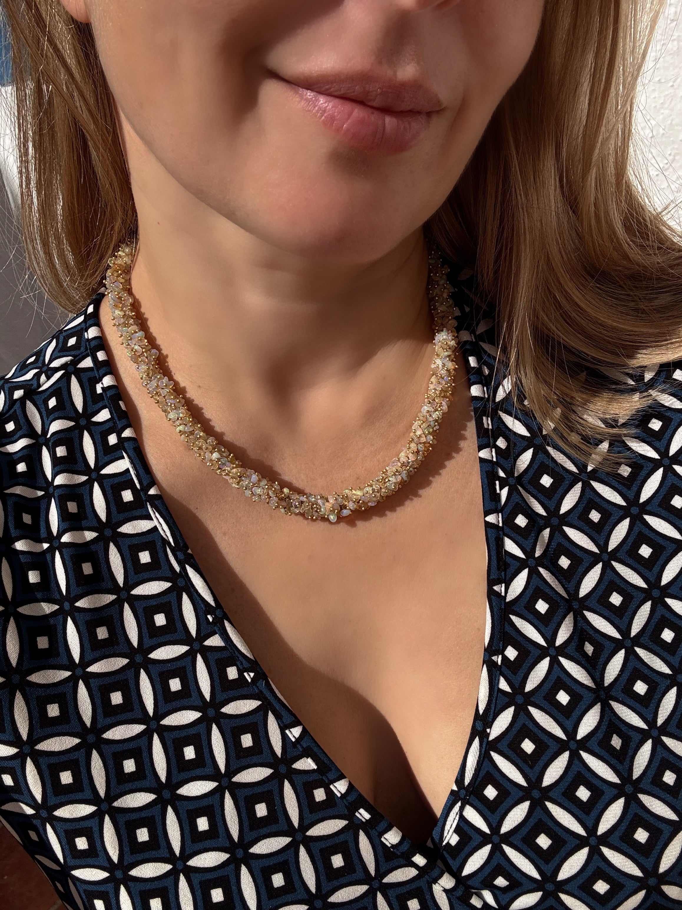 Ethiopian Opal Cluster Necklace — Gold-Plated Silver