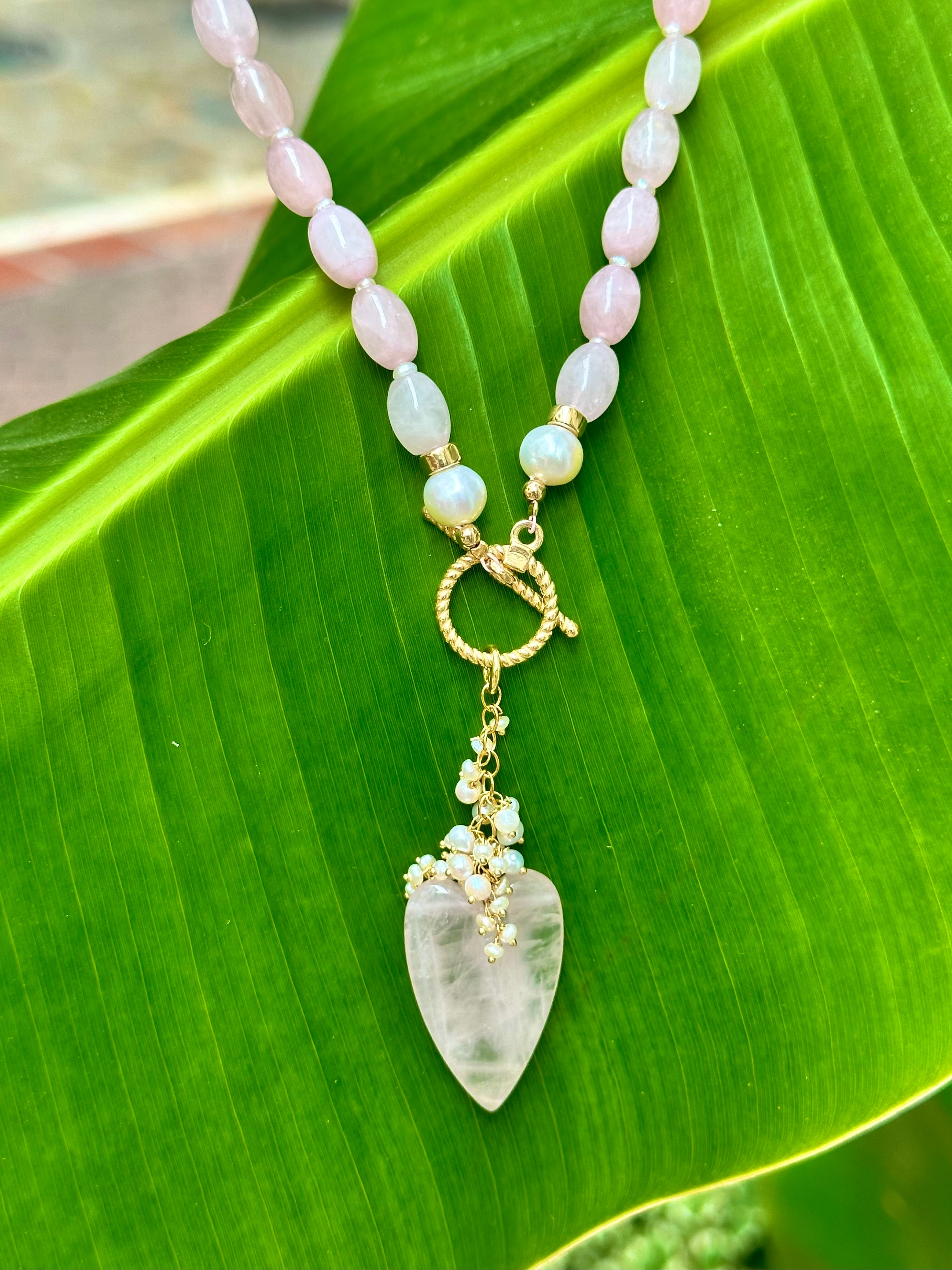 Rose Quartz Heart Necklace “La Vie en Rose”