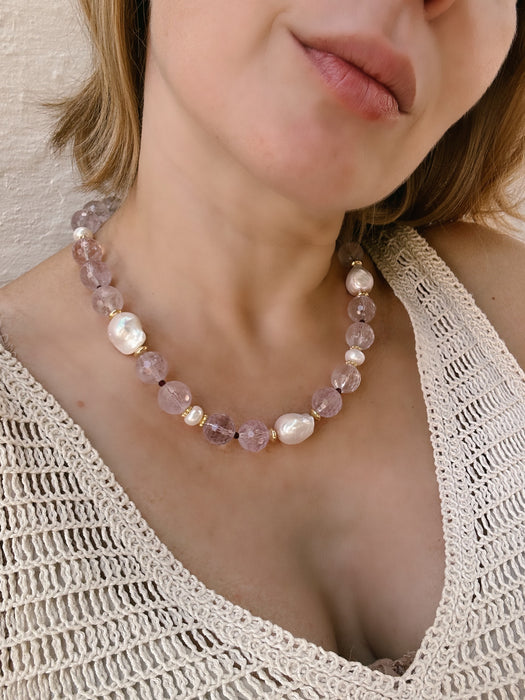 Chunky Amethyst And Pearl Necklace