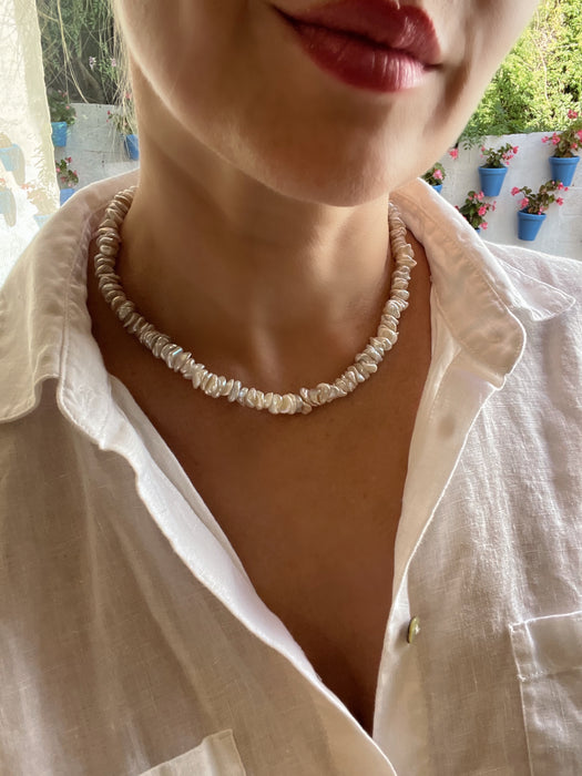 Bridal White Keshi Pearl Necklace