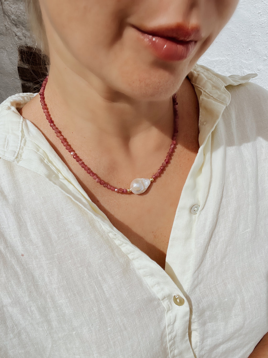 Pink Tourmaline And Baroque Pearl Necklace, October Birthstone Necklace