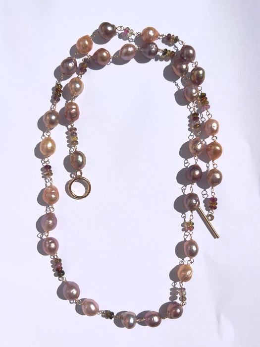 Pearl And Tourmaline Long Necklace