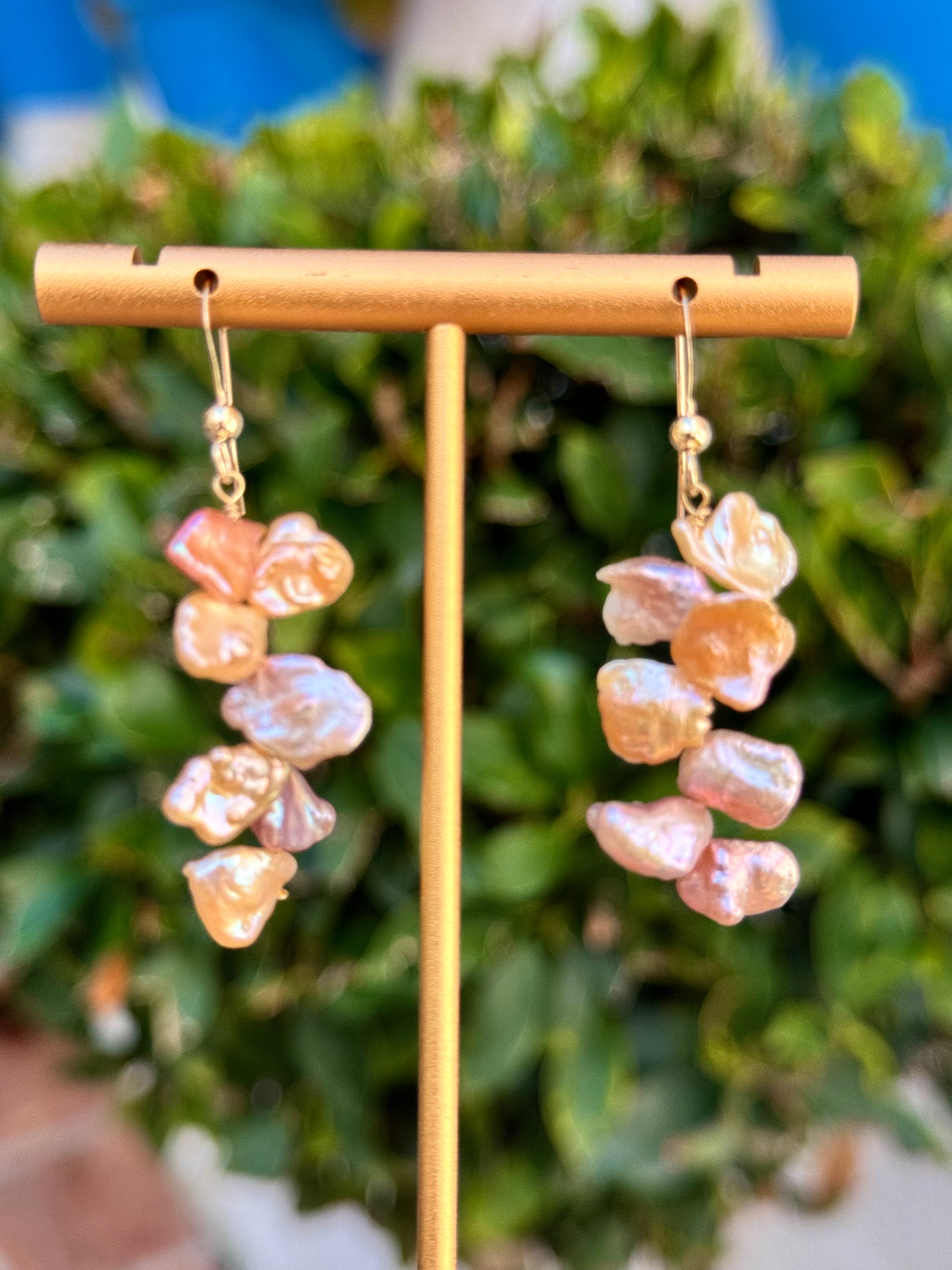 Pink Keshi Pearl Dangle Earrings — Gold-Plated Silver