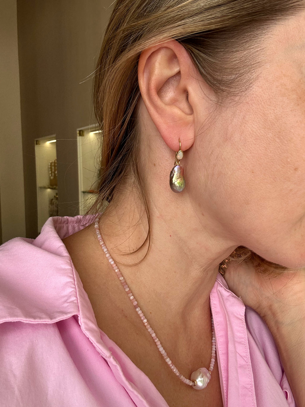 Ethiopian Opal And Earthy Edison Pearl Earrings