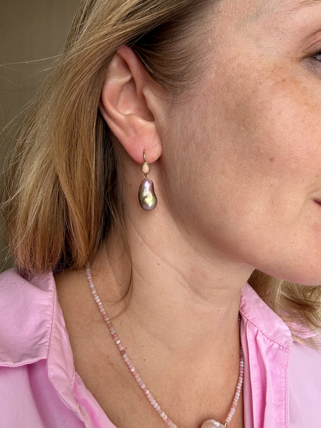 Ethiopian Opal And Earthy Edison Pearl Earrings