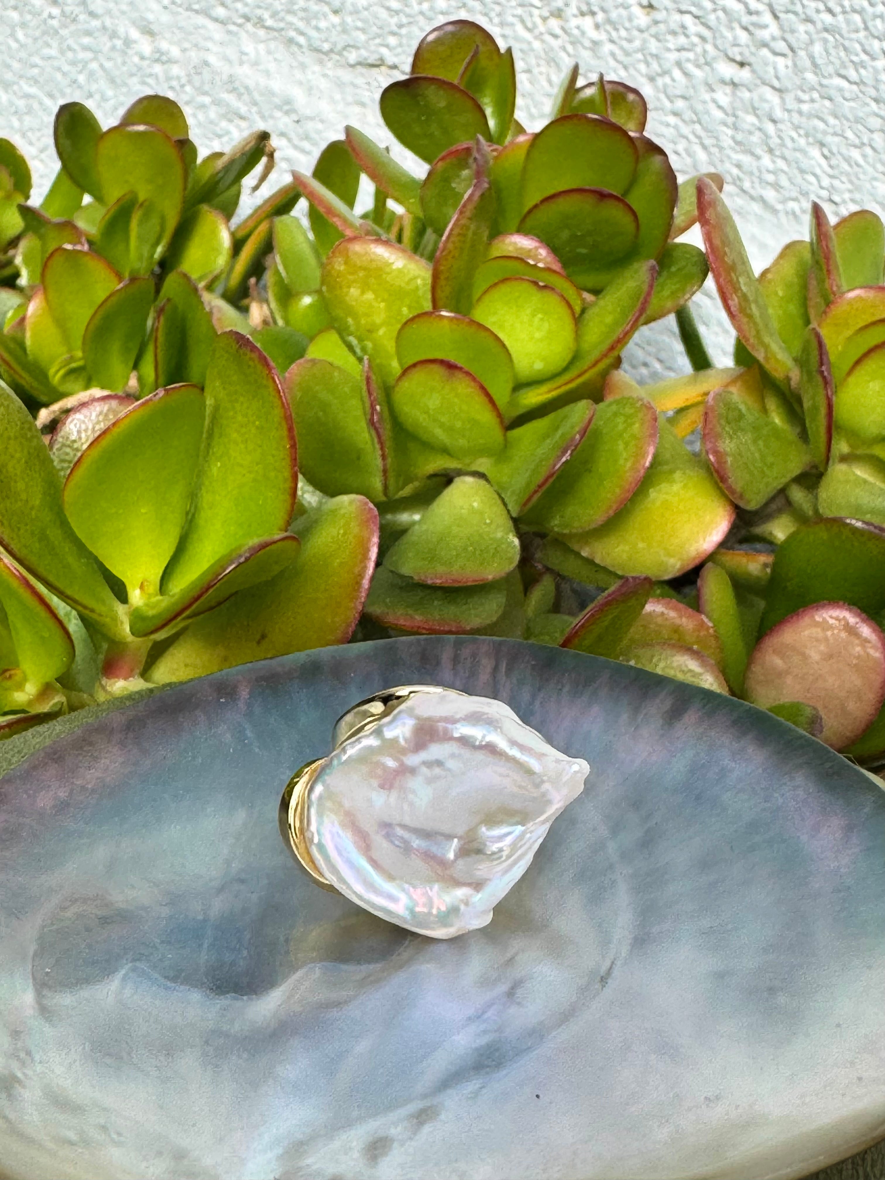 Baroque Pearl Statement Ring — Gold-Plated Sterling Silver (Resizable)