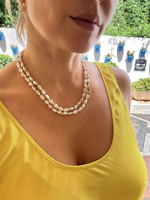 Long White Keshi Pearl Necklace