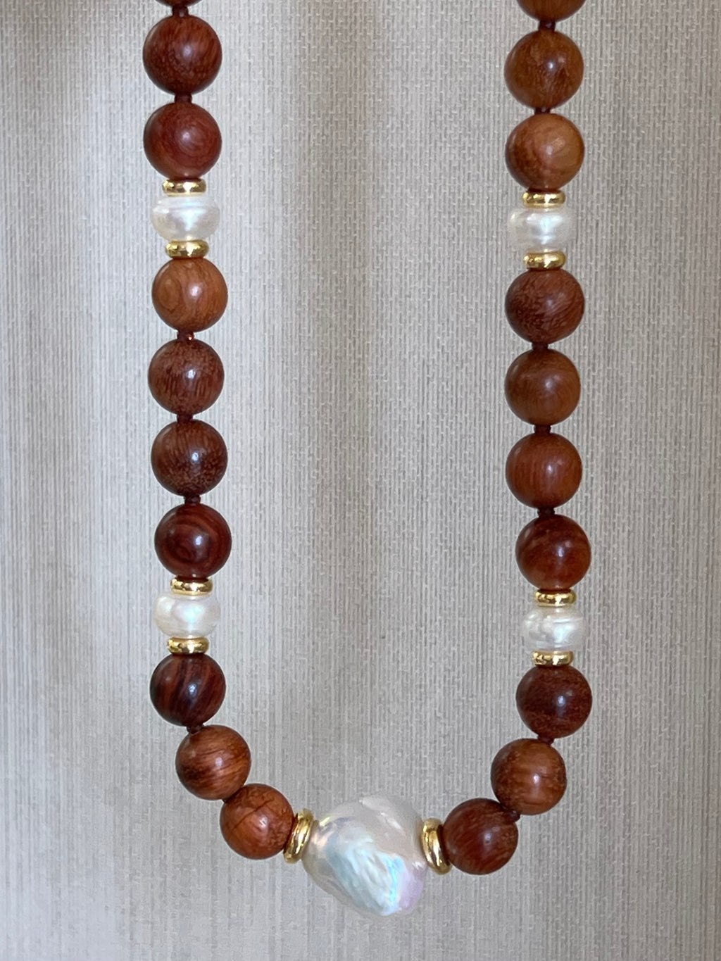 Rosewood And Pearl Statement Necklace
