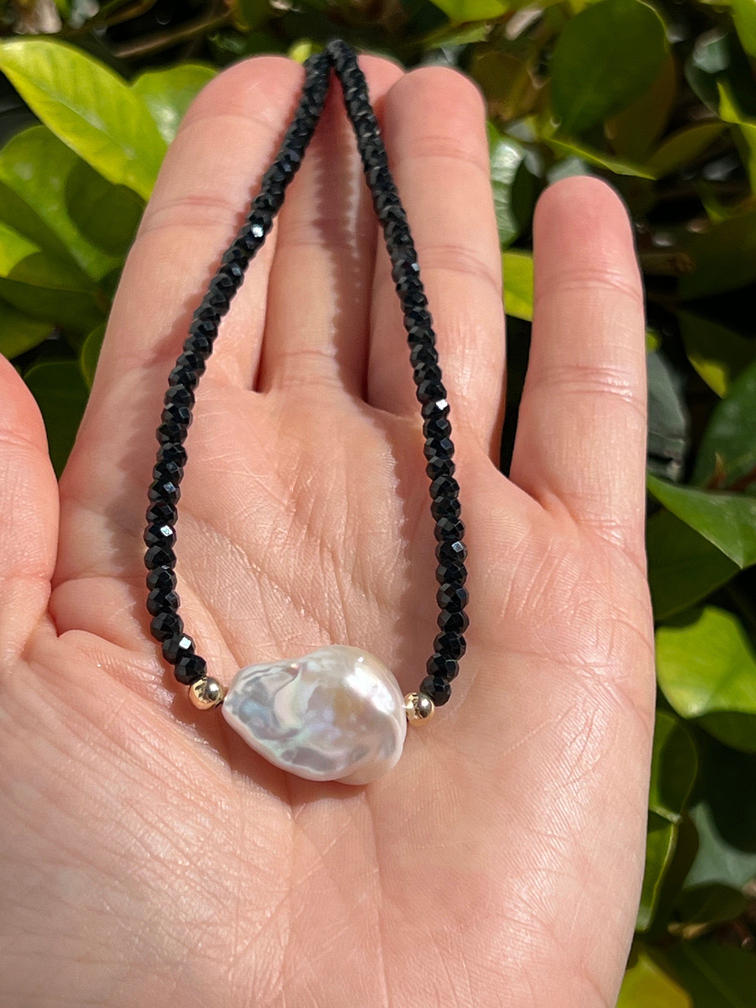 Black Spinel and Baroque Pearl Necklace