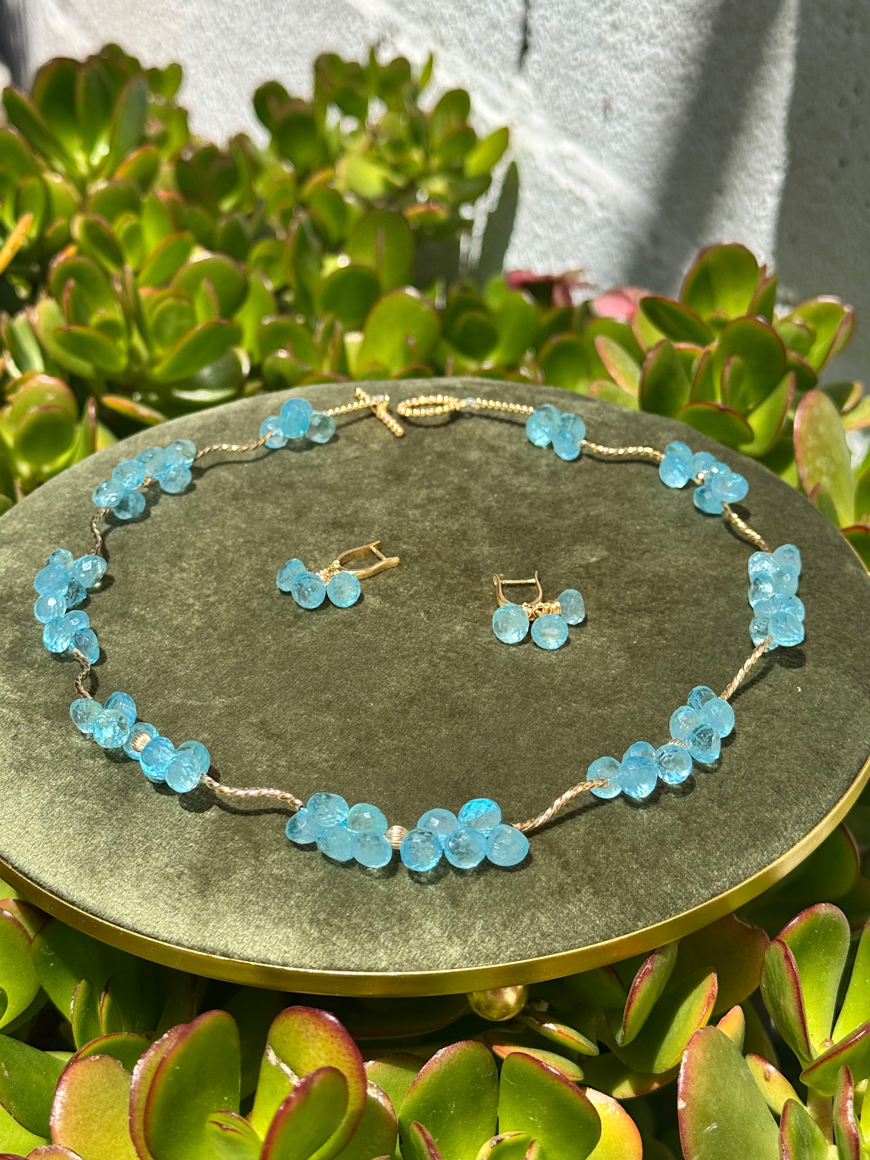 Blue Topaz Necklace & Earrings Set — 14k Gold-Filled & Vermeil