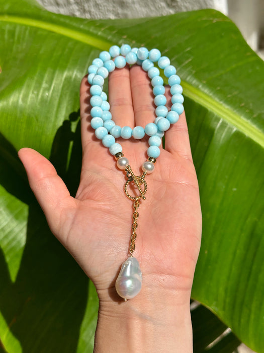 Blue Hemimorphite And Baroque Pearl Necklace