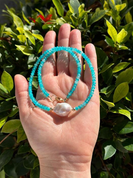 Amazonite From Peru And Baroque Pearl Necklace