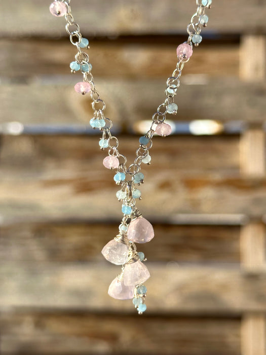 Rose Quartz And Aquamarine Silver Necklace