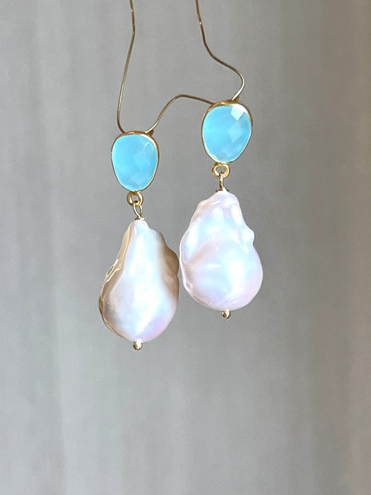 Baroque Pearl And Aqua Chalcedony Earrings