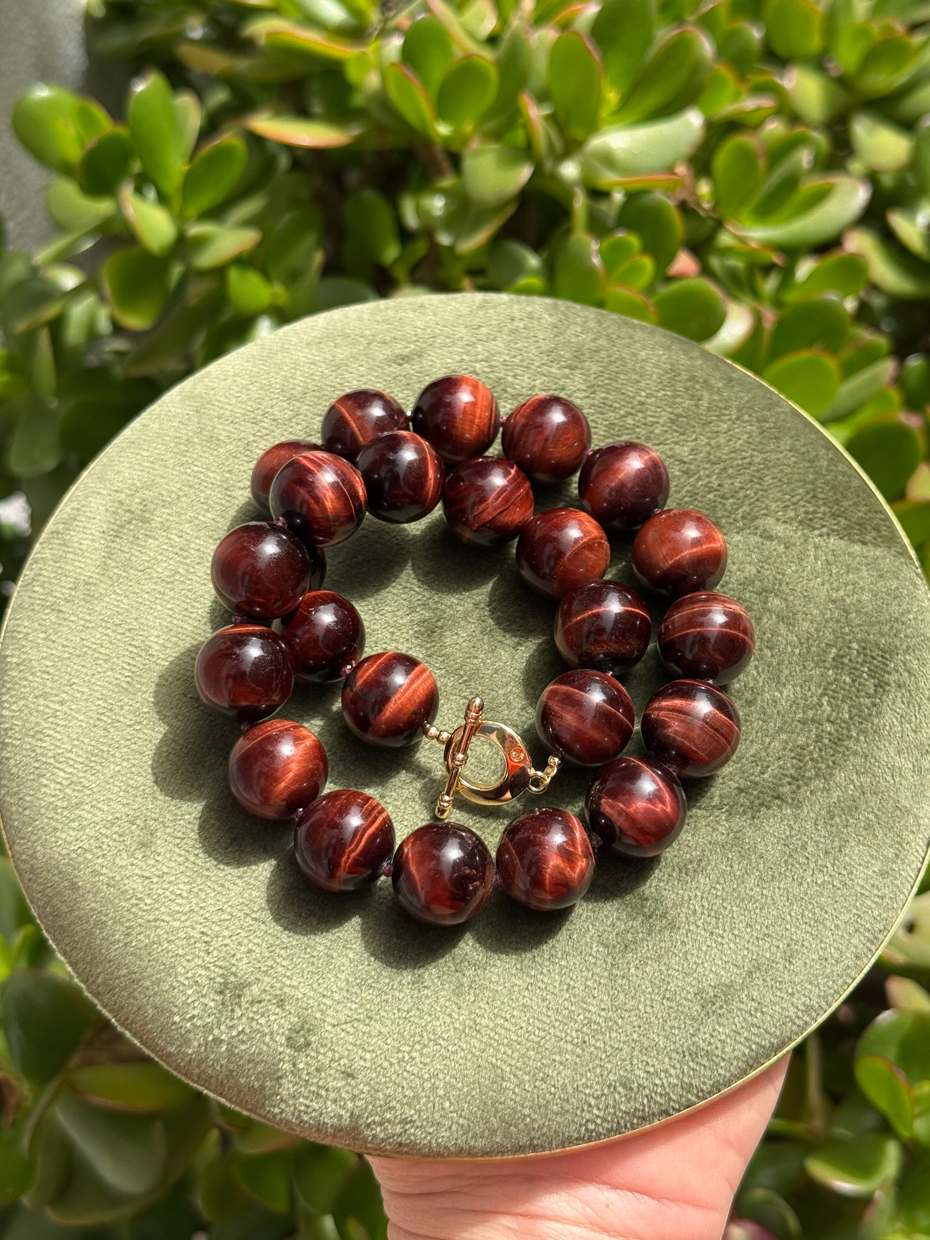 Chunky Red Tiger Eye Stone Necklace