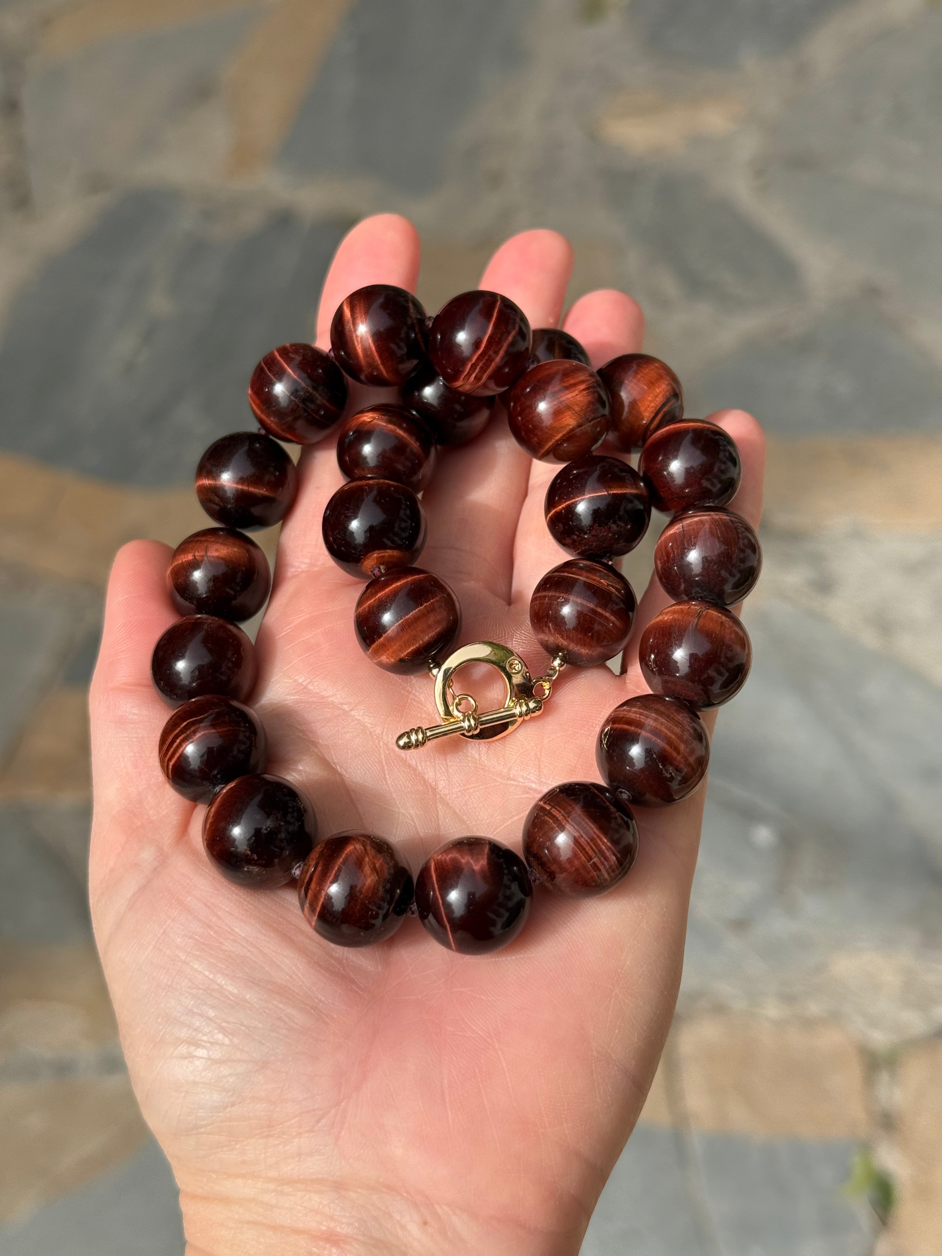 Chunky Red Tiger Eye Stone Necklace